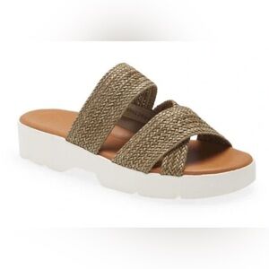 Paul Green Harlo Slide Sandal — Olive Green‎ Taupe Woven Leather, UK 5 / US 7.5